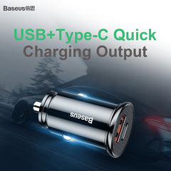 Baseus Circular Plastic Car Charger | PPS | USB A+C 2-in-1 30W Car Charger (CCALL-YS01)