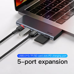 Baseus Harmonica 5 in 1Type-C USB Hub for Type-C Laptop Grey (CAHUB-K0G)