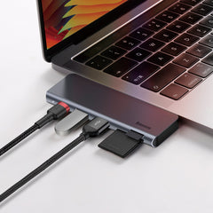 Baseus Harmonica 5 in 1Type-C USB Hub for Type-C Laptop Grey (CAHUB-K0G)