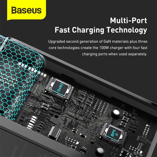 Baseus Gan2 Pro 2C+2U 100W Quick Wall Charger Adapter Dual USB+ Dual Type C Port (CCGAN2P-M01)