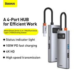 Baseus Metal Gleam 4 in 1 Multifunctional USB Type-C Hub Grey (CAHUB-CY0G)