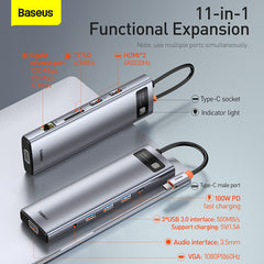 Baseus Metal Gleam 11 in 1 Multifunctional USB Type-C Hub Grey -(CAHUB-CT0G)