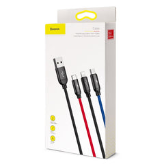 Baseus Three Primary Colors 3-in-1 Cable USB for M+L+T 3.5A 0.3M/1.2M Black CAMLT-BSY01
