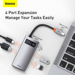 Baseus Metal Gleam 4 in 1 Multifunctional USB Type-C Hub Grey (CAHUB-CY0G)