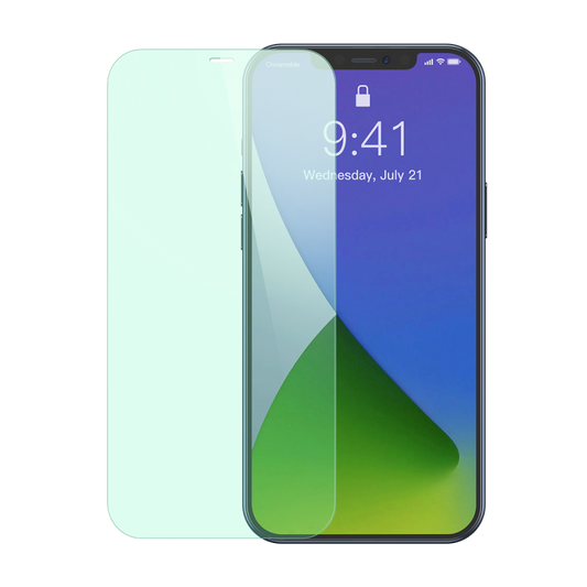Baseus 0.3mm Eye Protection Full Coverage Tempered Glass Film (Green Light)For iPhone 12 Models 2020 (2pcs Pack) Transparent