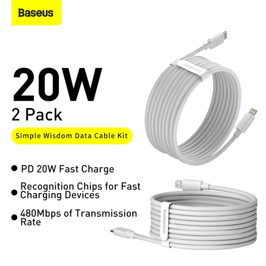 Baseus Simple Wisdom Data Cable Kit USB Type-C to Lightning 5A (2Pcs/Set) 1.5M White (TZCATLZJ-02)