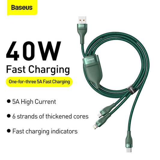 Baseus Flash Series One-for-Three Fast Charging Data Cable USB To M+L+C 1.2M (CA1T3-G1)