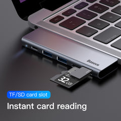 Baseus Harmonica 5 in 1Type-C USB Hub for Type-C Laptop Grey (CAHUB-K0G)