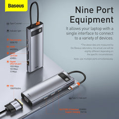 Baseus Metal Gleam 9 in 1 Multifunctional USB Type-C Hub Grey (CAHUB-CU0G)