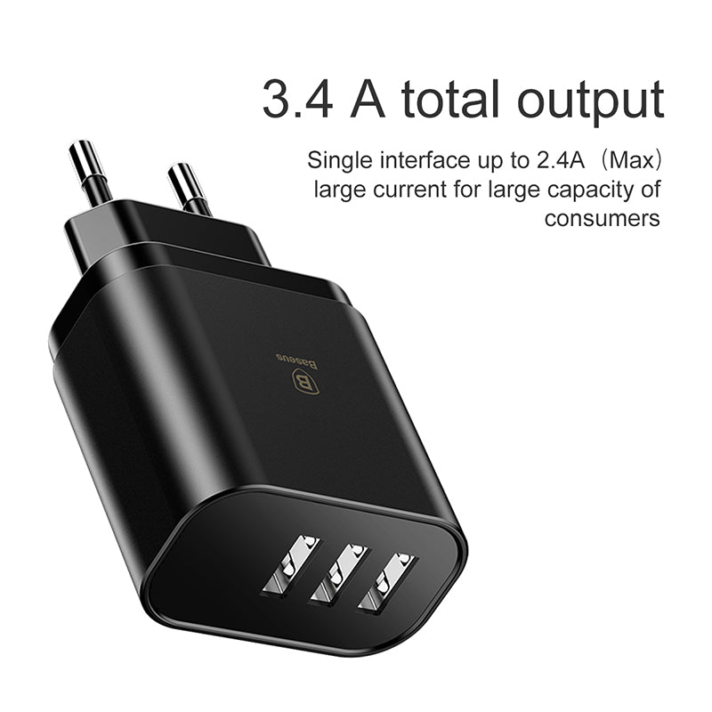 Baseus Mirror Lake Digital Display 3Xusb Ports Travel Charger Adapter Eu Plug (CCALL-BH01)