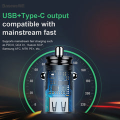Baseus Circular Plastic Car Charger | PPS | USB A+C 2-in-1 30W Car Charger (CCALL-YS01)