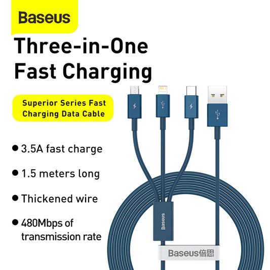 Baseus Superior Series Fast Charging Data Cable USB To M+L+C 3.5A 1.5M  (CAMLTYS-02)