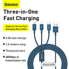 Baseus Superior Series Fast Charging Data Cable USB To M+L+C 3.5A 1.5M  (CAMLTYS-02)