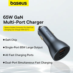 Baseus Golden Contactor Pro GaN Fast Charging Car Charger 65W 2C+U- C00035202841-00