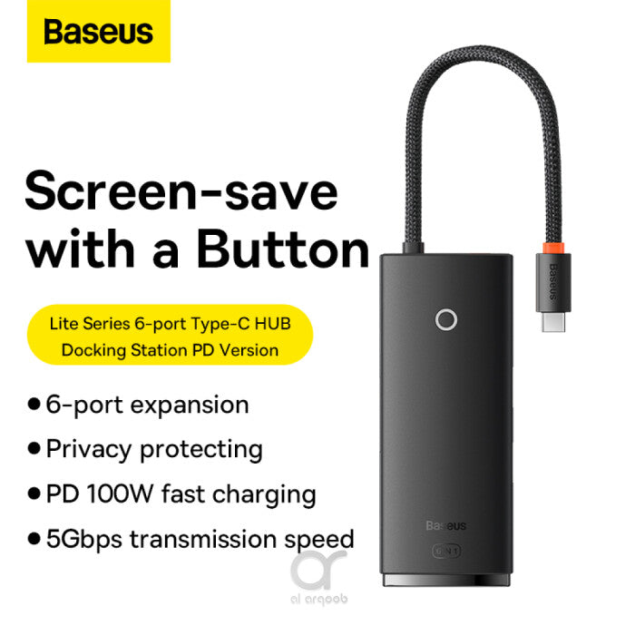 Baseus lite series 5-port type-c hub docking station (type-c to hdmi+usb3.0 * 3+pd) black Brand(WKQX040001)