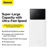 Power Bank Baseus Star-Lord Digital, (30000 mAh, 22.5 W, white, Fast Charge) #PPXJ060102