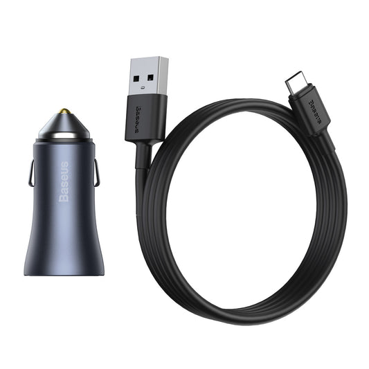 Baseus Golden Contactor Pro Fast Car Charger USB Type C / USB 40 W Power Delivery 3.0 Quick Charge 4+ SCP FCP AFC + USB Cable - USB Type C Grey (TZCCJD-0G)