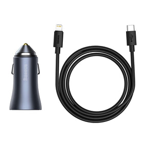 Baseus Golden Contactor Pro Fast Car Charger USB Type C / USB 40 W Power Delivery 3.0 Quick Charge 4+ SCP FCP AFC + USB Cable - USB Type C Grey (TZCCJD-B0G)