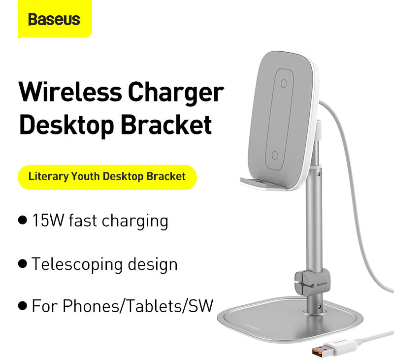 Baseus Literary Youth Desktop Bracket Wireless Mobile Holder Silver (SUWY-D0S)