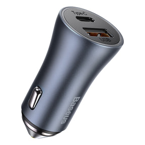 Baseus Golden Contactor Pro Fast Car Charger USB Type C / USB 40 W Power Delivery 3.0 Quick Charge 4+ SCP FCP AFC + USB Cable - USB Type C Grey (TZCCJD-0G)