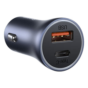 Baseus Golden Contactor Pro Fast Car Charger USB Type C / USB 40 W Power Delivery 3.0 Quick Charge 4+ SCP FCP AFC + USB Cable - USB Type C Grey (TZCCJD-0G)