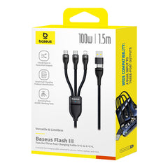 Baseus Flash Series 3 Two-for-three Fast Charging Cable U+C to C+C+L  100W 1.5m Cluster Black-P10377501111-00