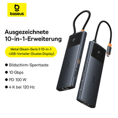 Baseus USB HubAdapter Hub 10in1 USB-C - 2xHDMI, 3xUSB-A, USB-C, RJ45, SD/TF, PD (black)-B00061800123-00