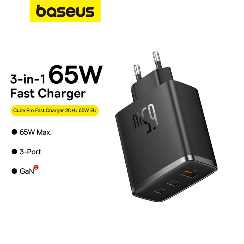 Baseus Cube Pro Fast Charger 2C+U 65W EU Cluster Black