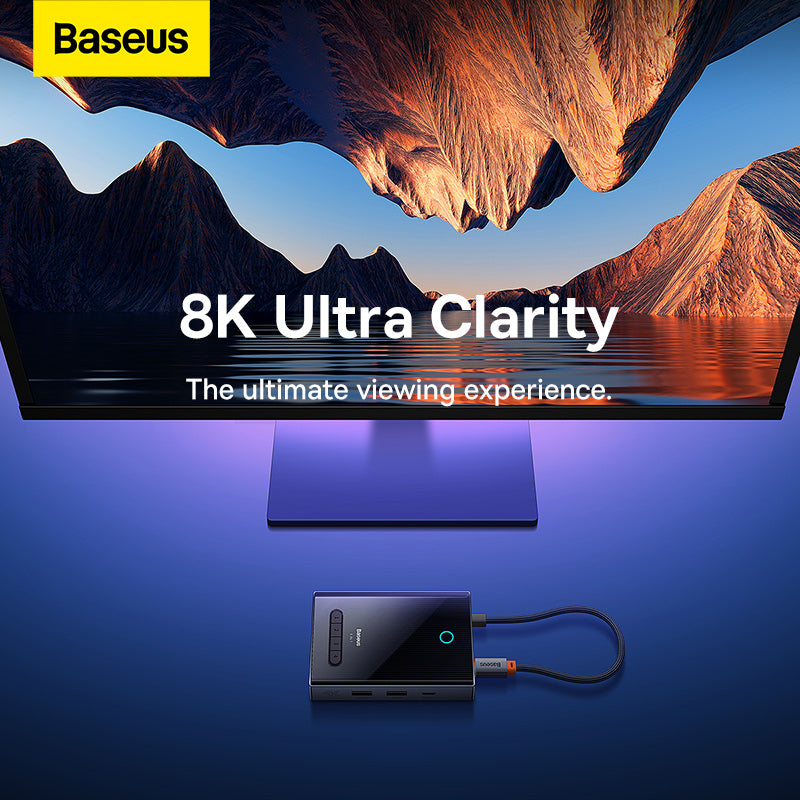 Baseus PioneerJoy 8-Port Four-Screen Type-C HUB Adapter Gray（Type-C to HDMI4K@60Hz*1+HDMI4K@30Hz*1+DP8K@30Hz*1+VGA+USB3.0*2+Type-C（Data+PD out)*1+PD*1）-WKYY030413