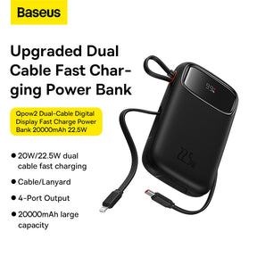 OS-Baseus Qpow2 Dual-Cable Digital Display Fast Charge Power Bank 20000mAh 22.5W Galaxy Blue(With: Simple charging cable  Type-C  3A 0.3m )