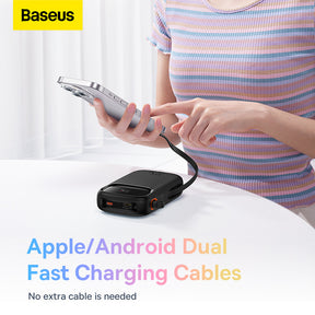 OS-Baseus Qpow2 Dual-Cable Digital Display Fast Charge Power Bank 20000mAh 22.5W Galaxy Blue(With: Simple charging cable  Type-C  3A 0.3m )