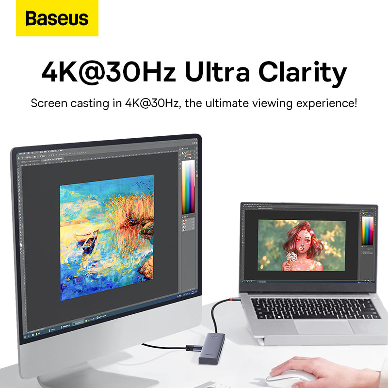 Baseus USB 集线器 5 合 1 集线器 UltraJoy 系列 USB-C 转 HDMI4K@30Hz+3xUSB 3.0+1xPD (灰色)-B00052801811-00