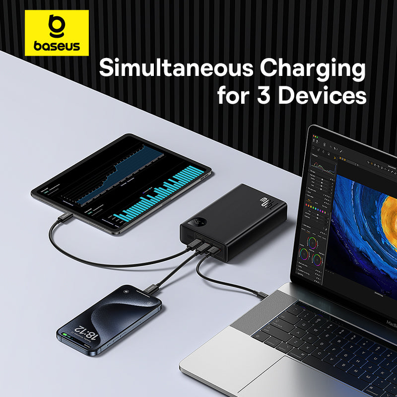 OS-Baseus Adaman  Digital Display Fast Charge Power Bank 24000mAh 140W Cluster Black（With Superior Series Fast Charging Data Cable Type-C to Type-C 240W (48V/5A) 1m Black）