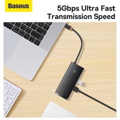 Baseus Lite Series 6-Port USB Type C Hub (Type-C to HDMI+USB3.0*2+PD+SD/TF) (Black)-WKQX080301