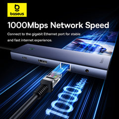 Baseus USB Hub 10-Port HUB Type-C UltraJoy HDMI, VGA, 3xUSB 3.0, PD, RJ45, SD/TF, 3.5mmGrey-B0005280C811-00