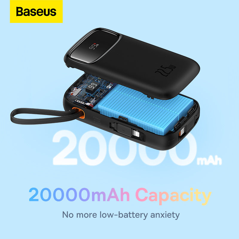 OS-Baseus Qpow2 Dual-Cable Digital Display Fast Charge Power Bank 20000mAh 22.5W Galaxy Blue(With: Simple charging cable  Type-C  3A 0.3m )