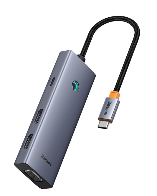 Baseus PortalJoy Series 7-Port Triple-Display HUB Space Grey（Type-C to HDMI4K@60Hz*1+HDMI4K@30Hz*1+VGA*1+USB3.0*1+USB2.0*2+PD*1）-B00053000811-00