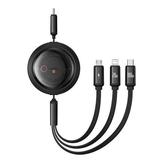 Baseus Free2Draw Retractable Crystal Fast Charging Data Cable Type-C to M+L+C 100W 1.1m Cluster Black-P10368700111-04