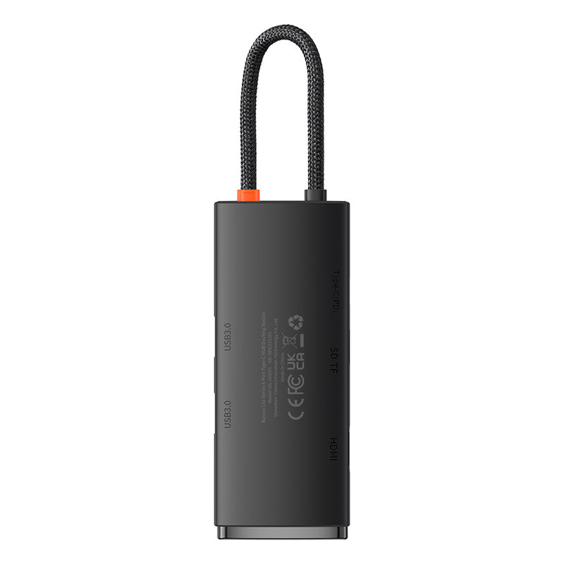 Baseus Lite Series 6-Port USB Type C Hub (Type-C to HDMI+USB3.0*2+PD+SD/TF) (Black)
