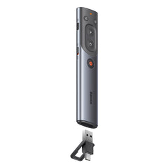 Baseus Orange Dot AI Wireless Presenter (Red Laser) | Rechargeable, Intelligent Voice Recording, Real-Time Voice Translation - Grey-WKCD020013