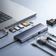 Baseus USB Hub 10-Port HUB Type-C UltraJoy HDMI, VGA, 3xUSB 3.0, PD, RJ45, SD/TF, 3.5mmGrey-B0005280C811-00