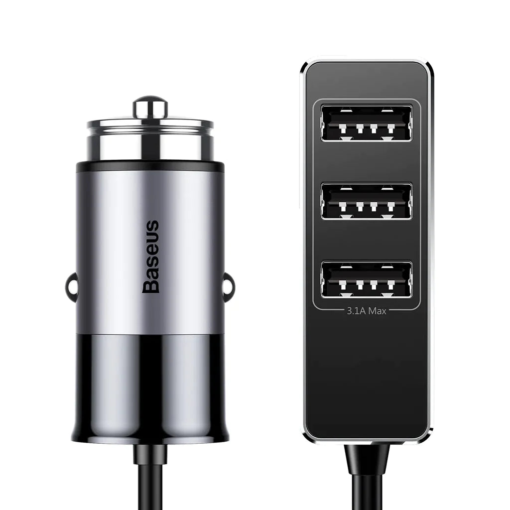 Baseus Enjoy Together with 1.5m Extension Cable 4X USB 5.5A Output Patulous Car, Cellular Phone Charger Dark Gray CCTON-0G