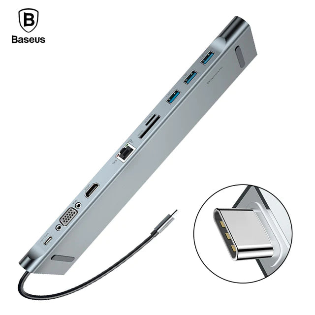 Baseus Enjoyment Series Type-C to (PD/2xHD4Baseus HUK/VGA/RJ45/SD/TF/3xUSB) Dark gray (CATSX-G0G)