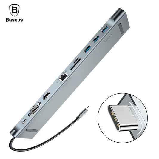 Baseus Enjoyment Series Type-C to (PD/2xHD4Baseus HUK/VGA/RJ45/SD/TF/3xUSB) Dark gray (CATSX-G0G)