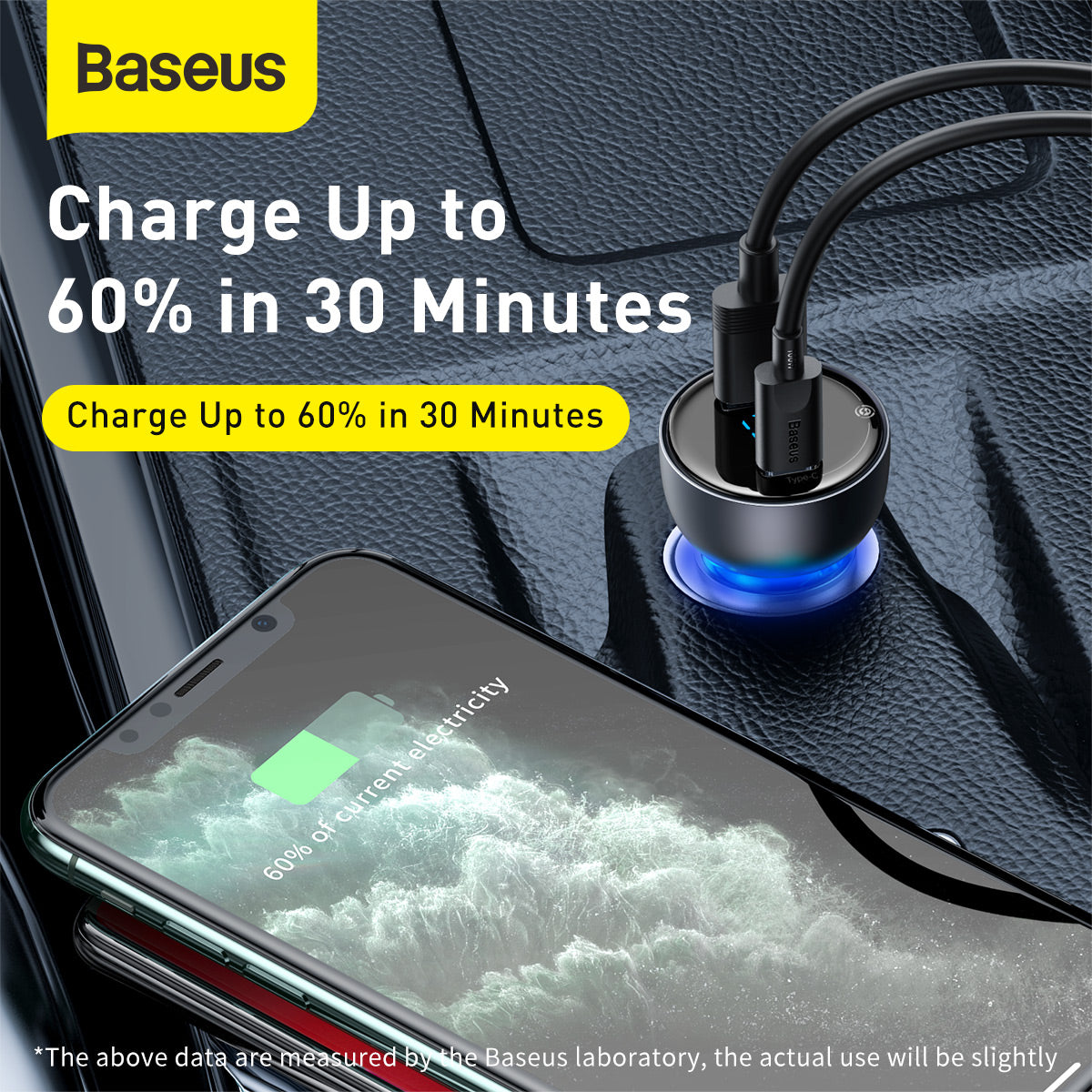 Baseus USB / USB Type C Car Charger 65 W 5 A SCP Quick Charge 4.0+ Power Delivery 3.0 LCD Screen + USB Type C - USB Type C Cable Grey (TZCCKX-0G)