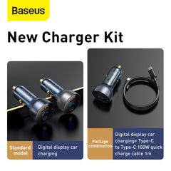 Baseus USB / USB Type C Car Charger 65 W 5 A SCP Quick Charge 4.0+ Power Delivery 3.0 LCD Screen + USB Type C - USB Type C Cable Grey (TZCCKX-0G)