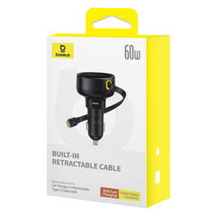 Baseus Enjoyment Pro Car Charger C+Retractable Type-C Cable 60W Cluster Black-C00057802111-01
