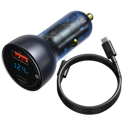 Baseus USB / USB Type C Car Charger 65 W 5 A SCP Quick Charge 4.0+ Power Delivery 3.0 LCD Screen + USB Type C - USB Type C Cable Grey (TZCCKX-0G)