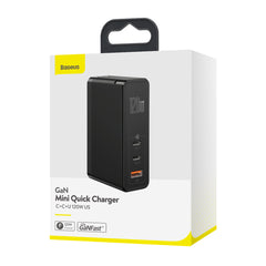 Baseus 120W 2*Type-C / USB-C + USB Ports GaN Mini Fast Charger with 100W Type-C Data Cable, US Plug CCGAN-I01