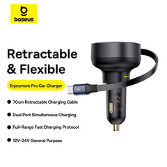 Baseus Enjoyment Pro Car Charger C+Retractable Type-C Cable 60W Cluster Black-C00057802111-01